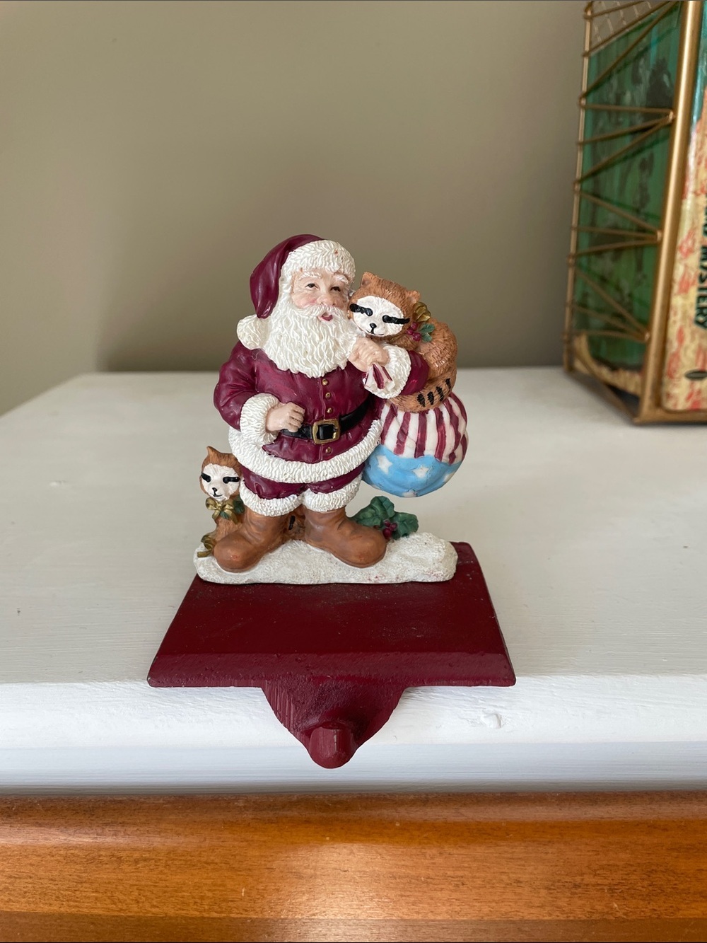 Deep red Santa Stocking Holder Holiday Figurine
